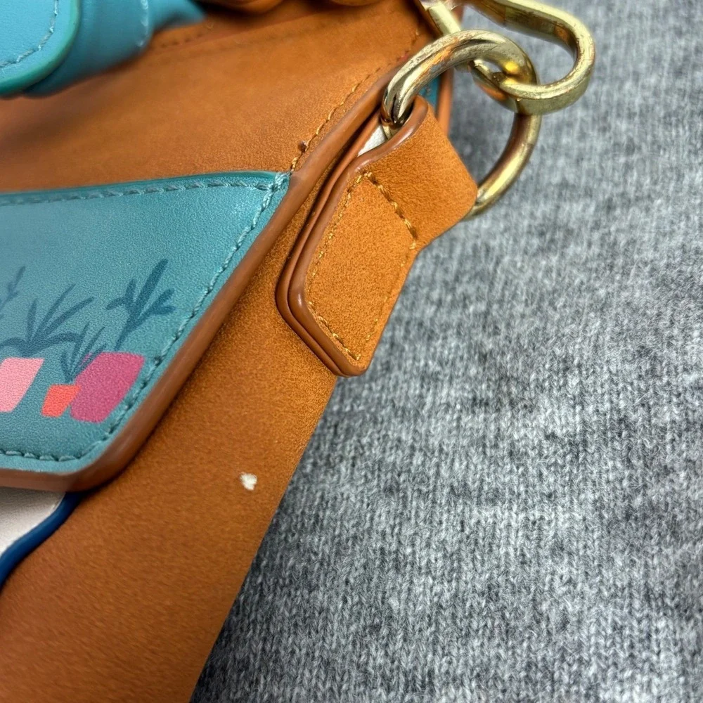 Disney Loungefly Cactus Succulent Hidden Mickey Crossbody Bag Brown Teal Cream